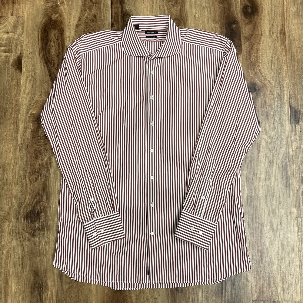Suitsupply Shirt Mens 43/17 Red Striped Thomas Mason Fabrics Long Sleeve